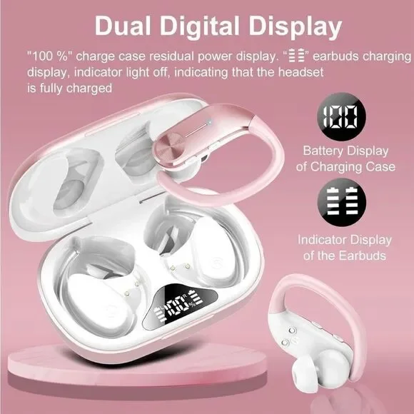 Earbuds Wireless Bluetooth Sports Headphones Waterproof Powerful Bass Pink New